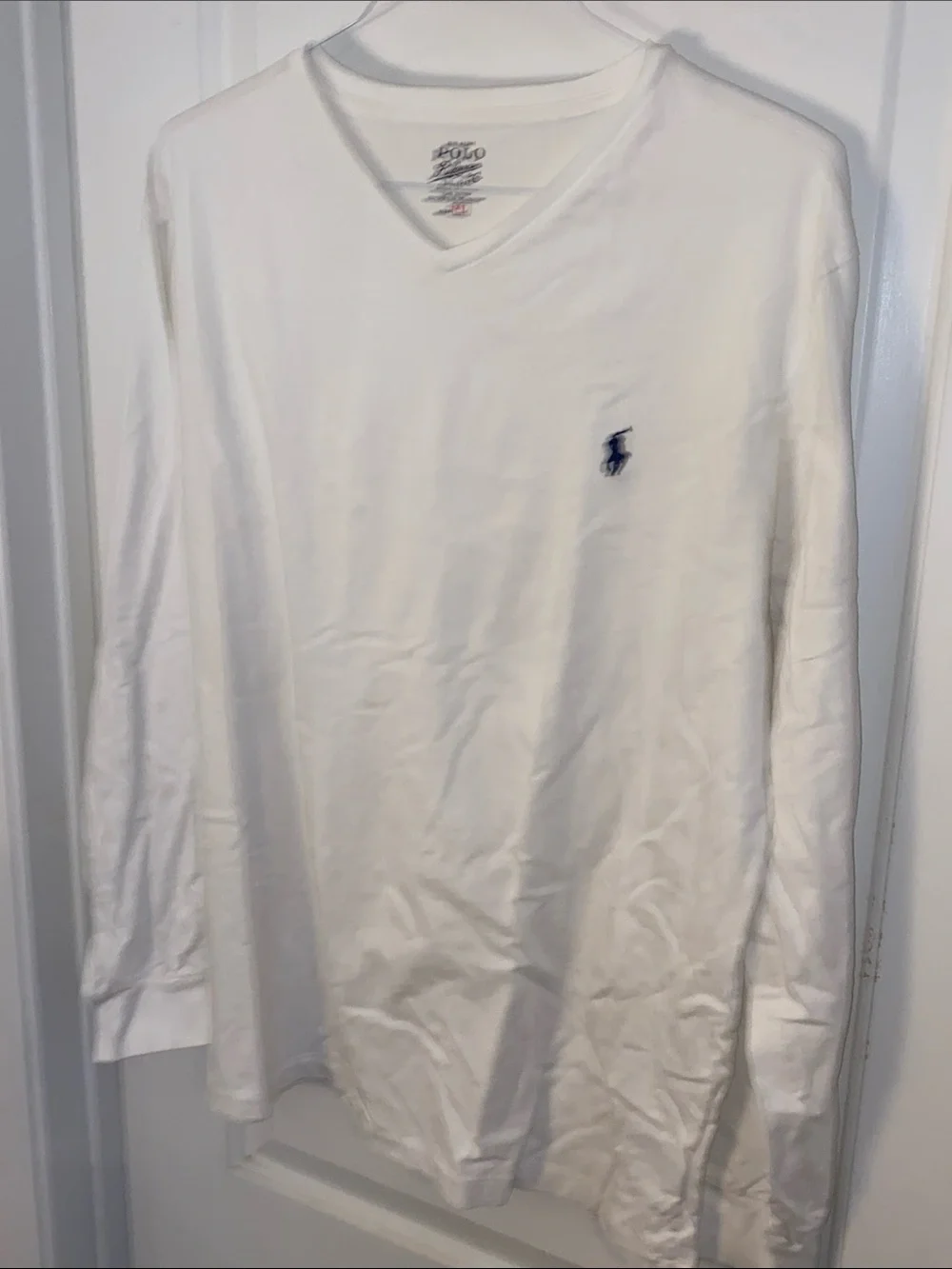 Polo by Ralph Lauren White Long Sleeve V-Neck with Navy Pony Size XL